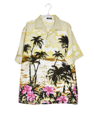 Hawaii palms and flowers gold vintage shirt