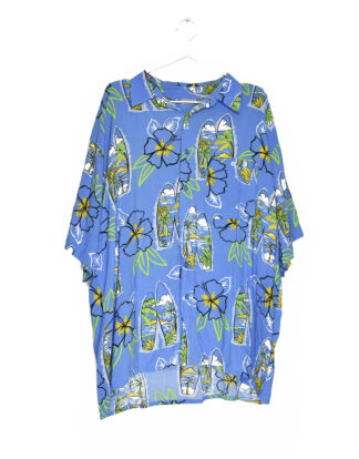 Hawaii surf and flowers blue shirt - XL