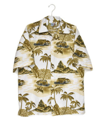 Hawaii palms and cars white and bronze shirt - M