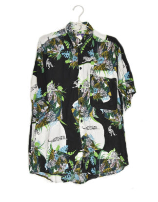 Hawaii flowers and tiger design black shirt - 38