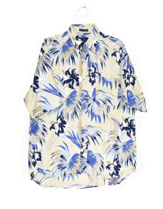Hawaii blue flowers cream shirt - L