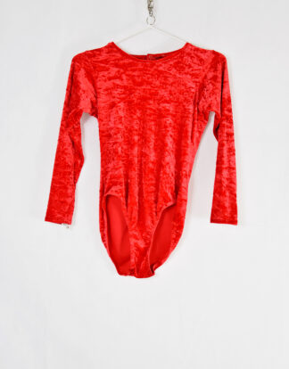 Bright red satin body suit - S