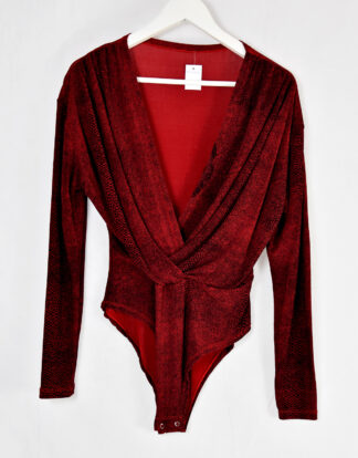 Ray Evans long sleeves dark red mini print body suit - M