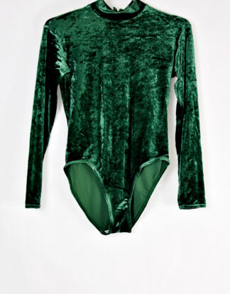 Green satin textured body suit - M