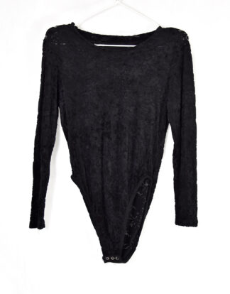 Black textured cloth long sleeves body suit - M