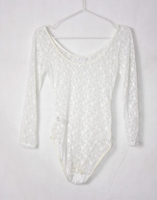 White net fabric long sleeves body suit - S