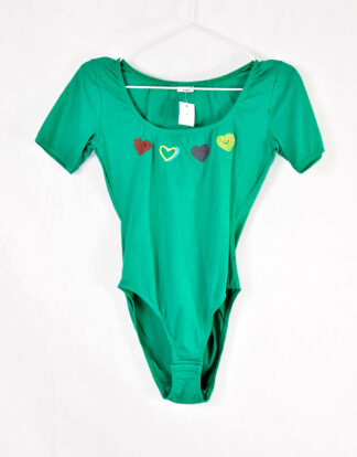 Lovable green with color hearts body suit - S