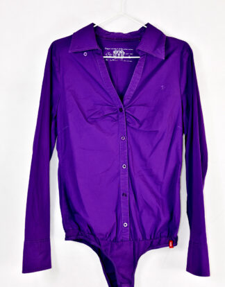 Indigo shirt style body suit - L