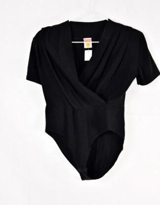 Clock House black satin short sleeves body suit - M