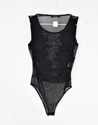 In Vogue black short sleeves net fabric body suit - M
