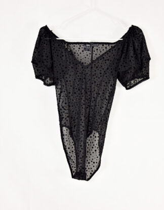 Zara net fabric black dot mini print body suit - 36