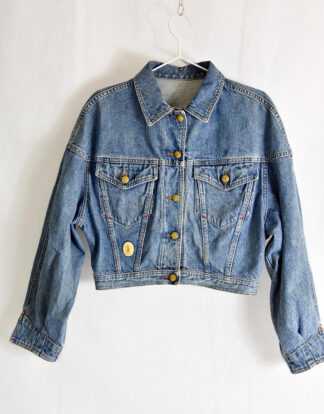 Trussardi blue short waist denim jacket back embroidery - L