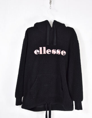 Ellesse pink logo black fleece jacket - L