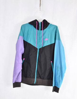 Nike 80's retro sport jacket black purple cyan - M