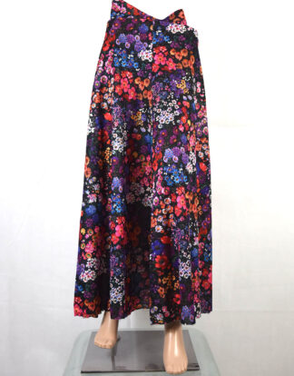 Vintage colorful flowers print black background ladies skirt