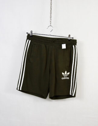 Adidas dark olive grey white stripes sweat shorts - L