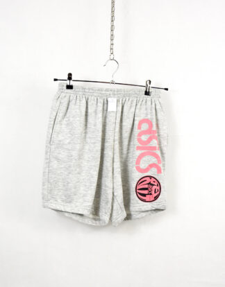 Asics retro grey sweat shorts with pink big logo - M