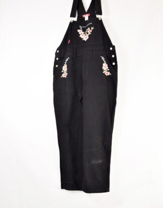 Black overall with flowers embroidery - L