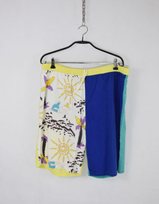80's sun and palms blue and yellow print shorts