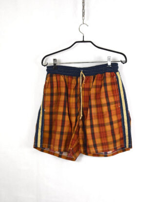 Brown and blue checkered print shorts