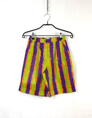 Vintage vertical lines green orange and purple print shorts