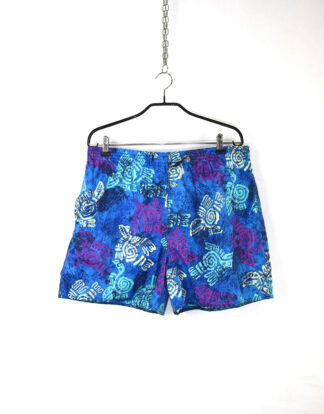 Vintage tribal shapes blue and purple design shorts