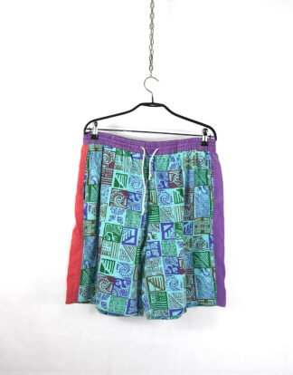 Retro atribal print purple and green shorts