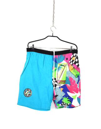 Retro 80's colorful print blue shorts