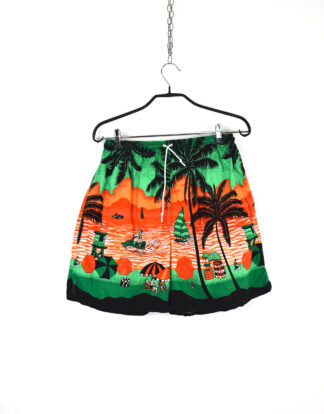 Retro green and orange beach print design shorts