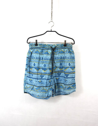 Vintage abstract blue shapes print shorts