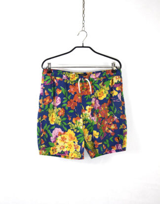 Retro flowers print yellow red and blue shorts