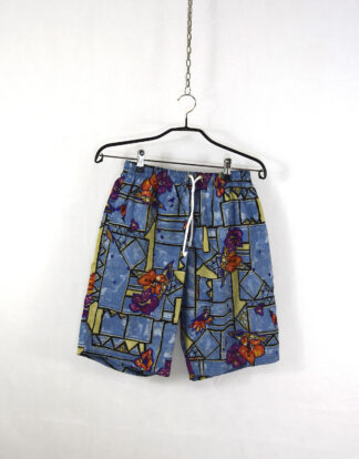 Vintage blue abstract shapes printed shorts
