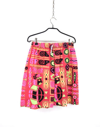 Retro abstract tribal pink red and neon green print shorts