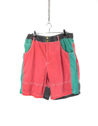 Retro red and green washed colors printed shorts
