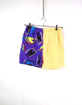 Retro 80's yellow and blue abstract shapes printed shorts