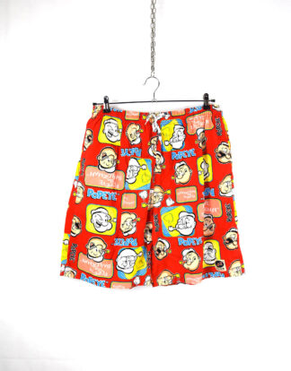 Retro Popeye comid printed red shorts