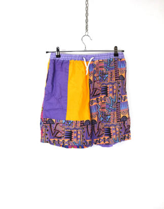 Vintage purple and yellow abstract shapes printed shorts