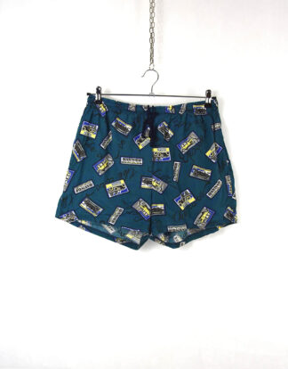 Retro cassete print blue shorts