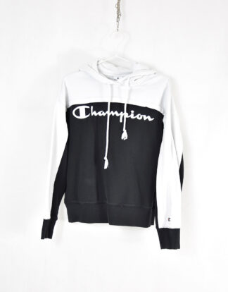 Champion big white logo black and white hooded sweatshirt - L