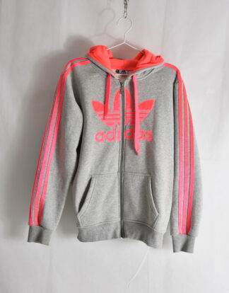 Adidas classic big pink logo grey zipped hooded sweatshirt - XXL
