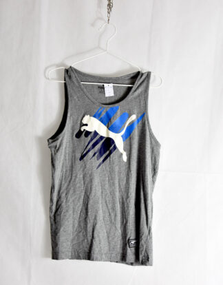 Puma white logo retro print grey tank top - S