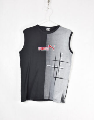 Puma retro grey print black tank top - S