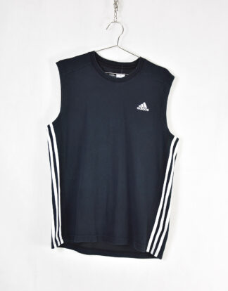 Adidas black tank top white stripes  - M