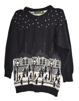 Black vintage people in the city street design knited pullover - M