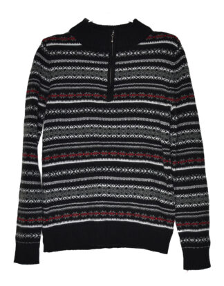 Black with horizontal white and grey lines knited pullover - M