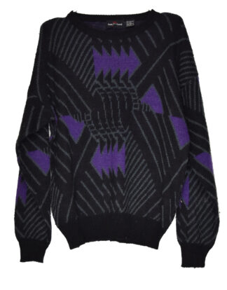 Black with grey and purple geometrical shapes knited pullover